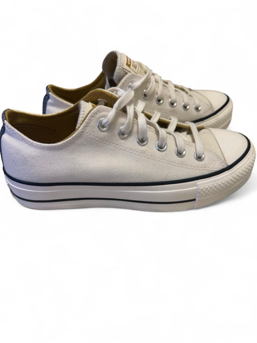 Converse Womens Low Top Platform Sneakers White Cream Denim Mustard Accents 8 - Picture 3 of 9